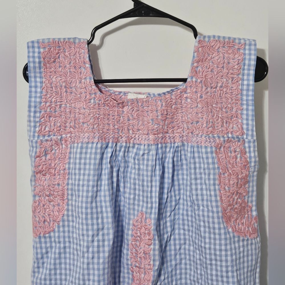 J. . Marie Blue Gingham Embroidery Smock Top, Size Small - Picture 3 of 5